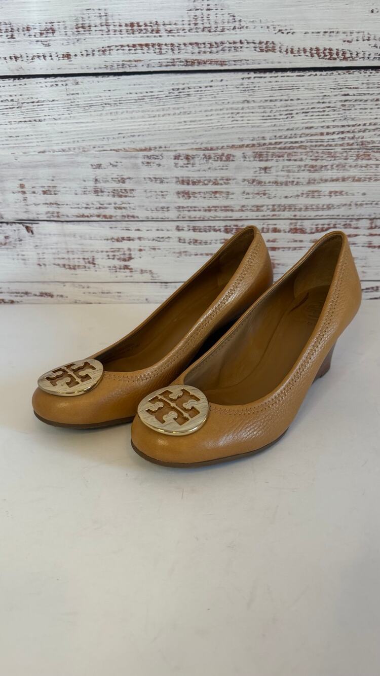 Tory Burch Sally Leather Wedge Pumps Tan Size